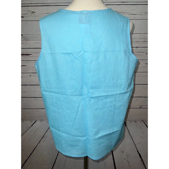 Quacker Factory Sleeveless Shirt Tank Top Cami Large Linen blend Rhinestone Blue - Picture 4 of 8